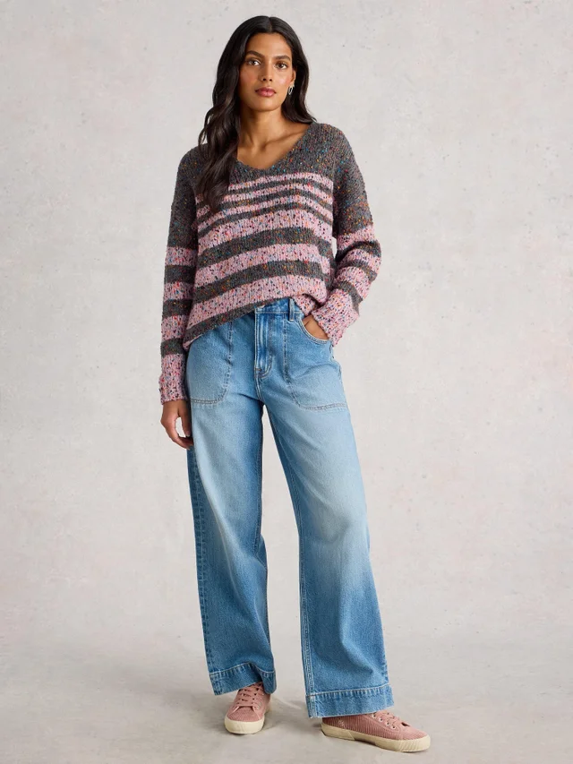 Gestreifter Pullover mit V-Ausschnitt