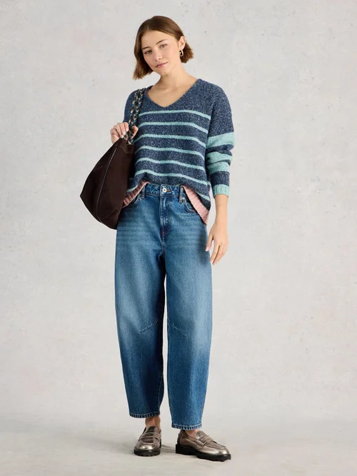 Gestreifter Pullover Tamara mit V-Ausschnitt - Blue Mlt - 52 Bild 2