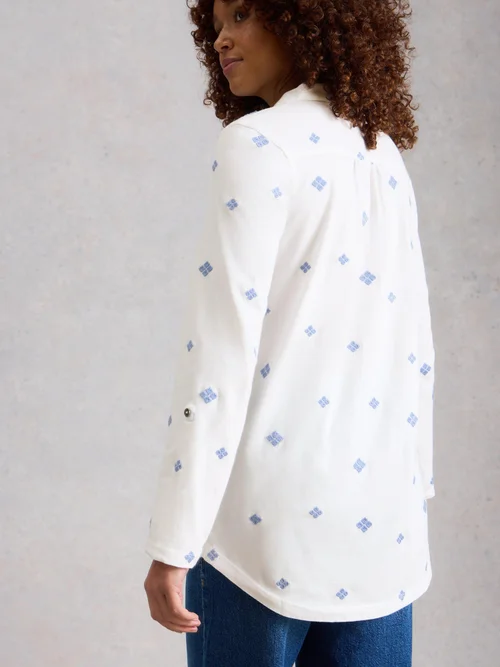 Lange bestickte Bluse Annie - White Mlt - 48 Bild 4