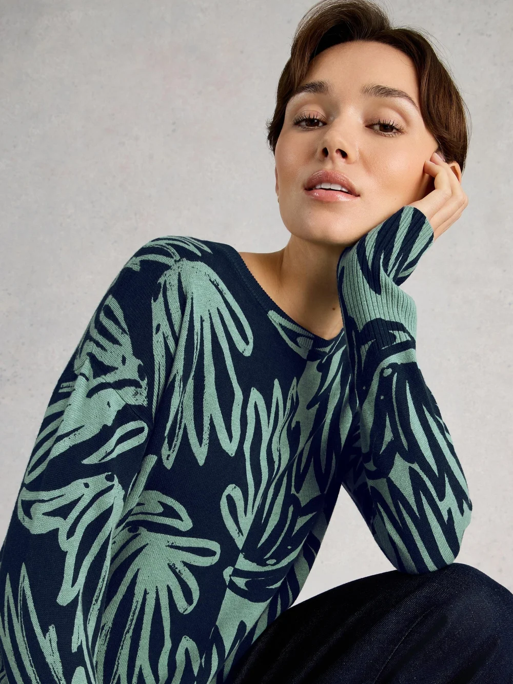 Bedruckter Pullover Olive - Blue Pr - 48 Bild 1