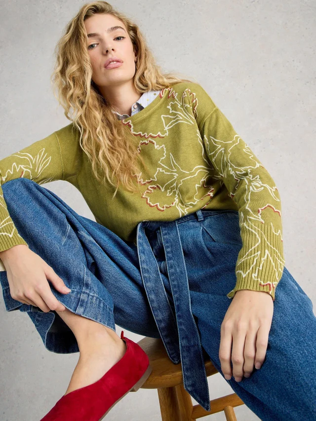 Bedruckter Pullover Olive