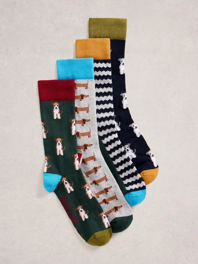4-er Pack Socken mit Hundemotiv