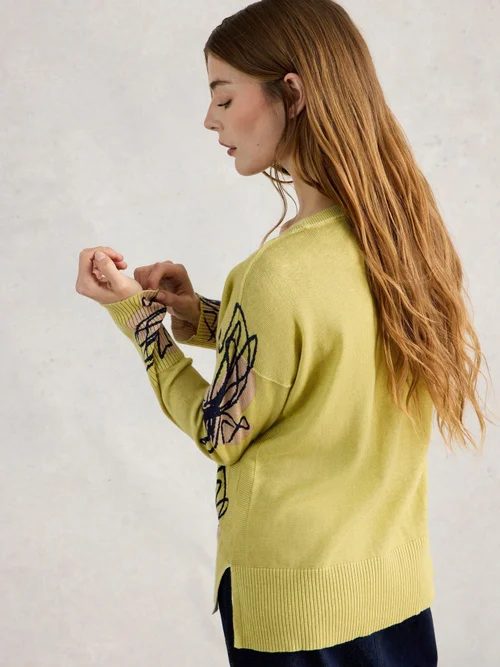 Bedruckter Pullover Olive - Yellow Mlt - 52 Bild 4