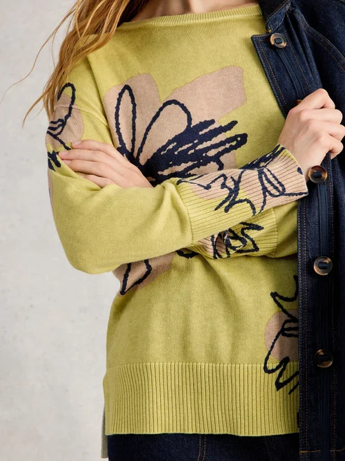 Bedruckter Pullover Olive - Yellow Mlt - 52 Bild 3