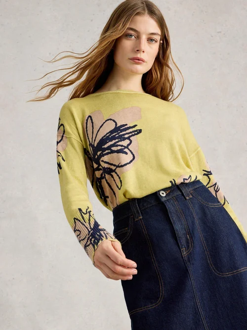 Bedruckter Pullover Olive - Yellow Mlt - 52 Bild 1