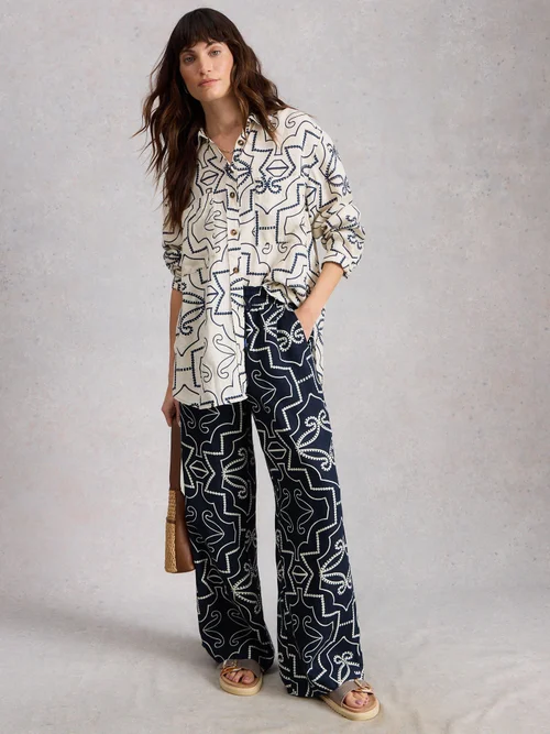 Leinenhose Allie mit weitem Bein - Navy Pr - 52/R Bild 1