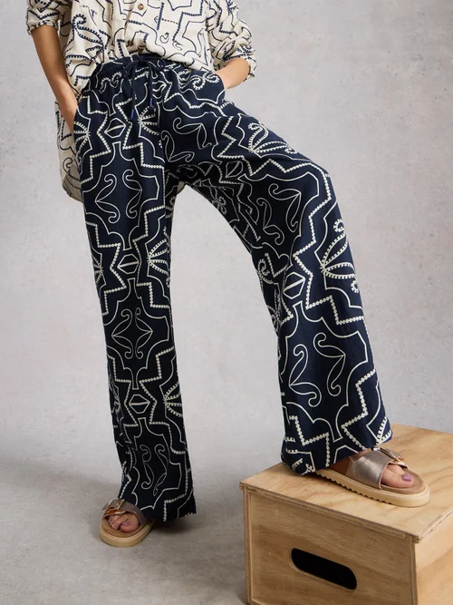 Leinenhose Allie mit weitem Bein - Navy Pr - 52/R Bild 2