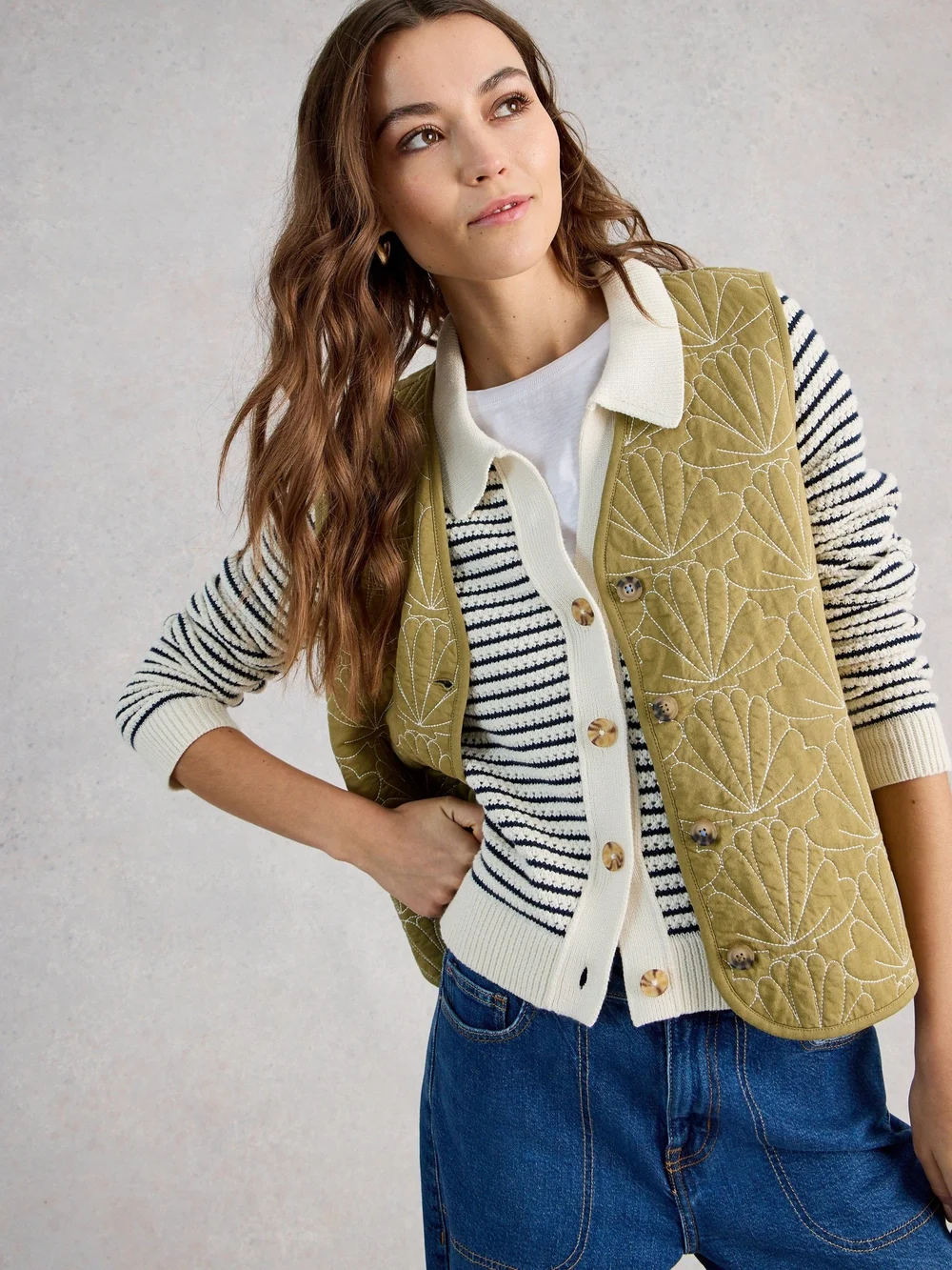 Gestreifte Strickjacke Chaterly - Ivory Mlt - XL Bild 1