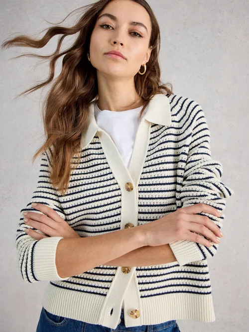 Gestreifte Strickjacke Chaterly - Ivory Mlt - XL Bild 3