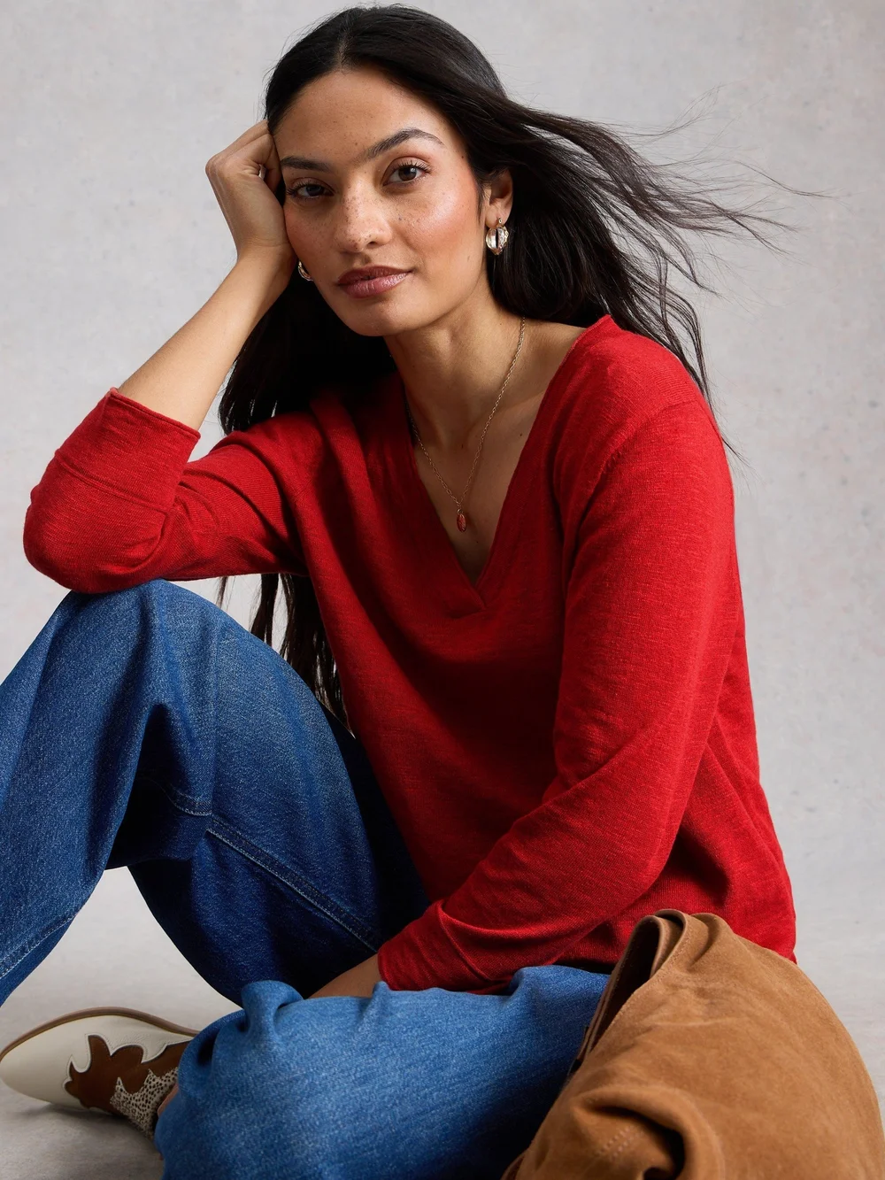 Pullover Elodie aus Leinenmischung - Mid Red - 52 Bild 1