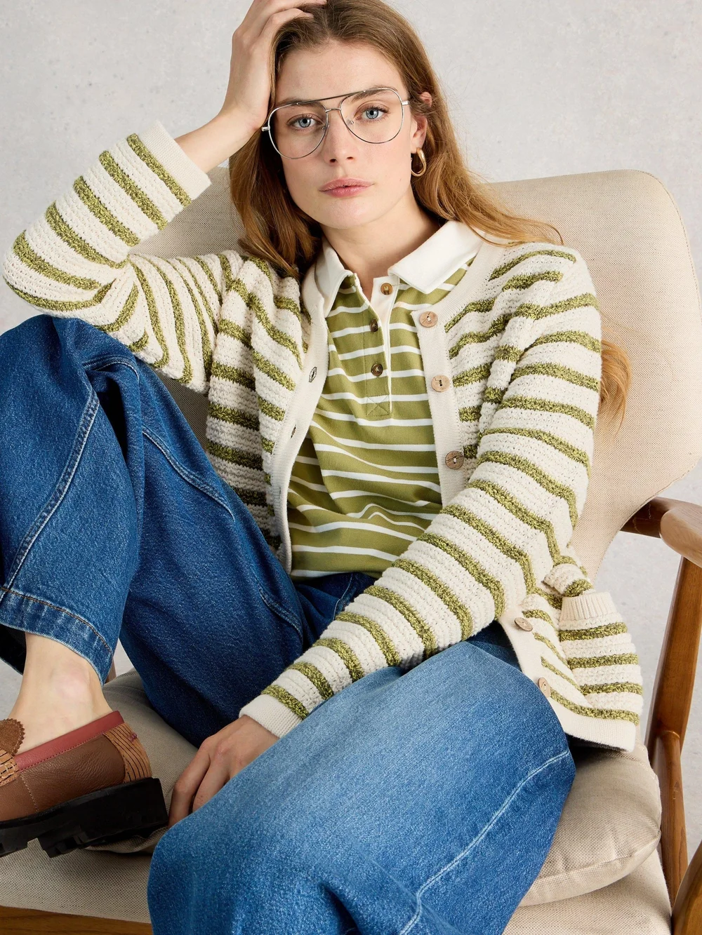 Gestreifte Strickjacke Belle - Ivory Mlt - 48 Bild 1