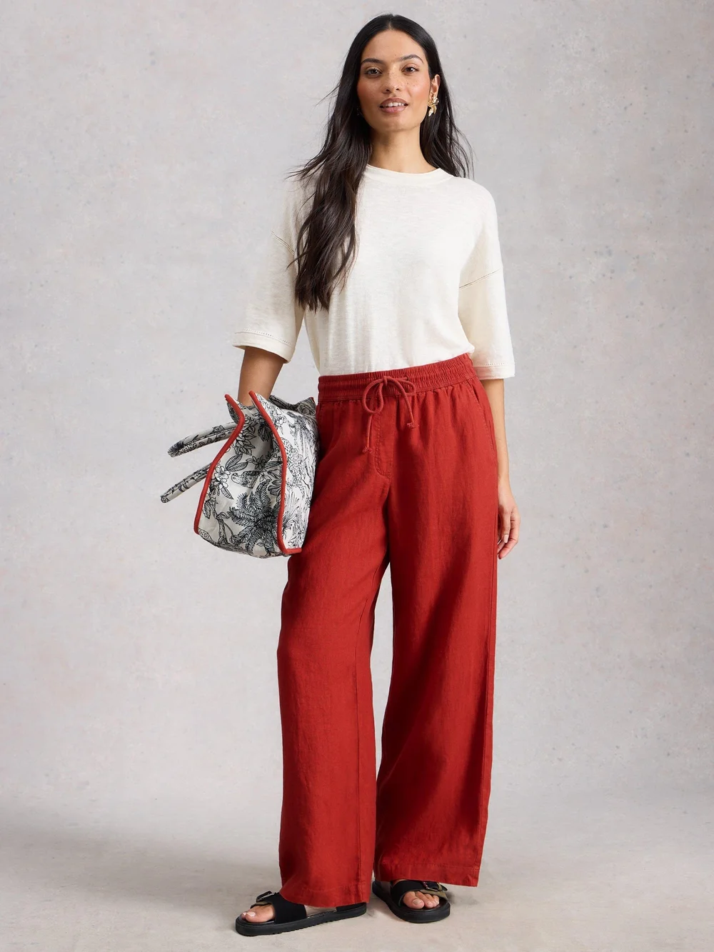 Leinenhose Allie mit weitem Bein - Mid Red - 52/R Bild 1