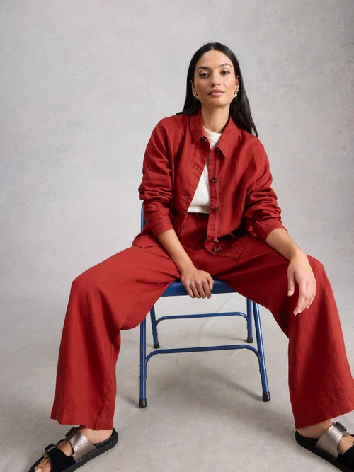 Leinenhose Allie mit weitem Bein - Mid Red - 52/R Bild 2