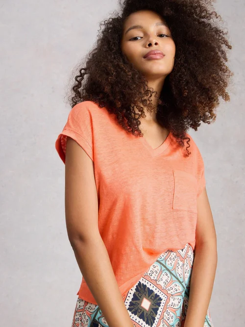 Leinen-T-Shirt Iris - Mid Coral - 52 Bild 3