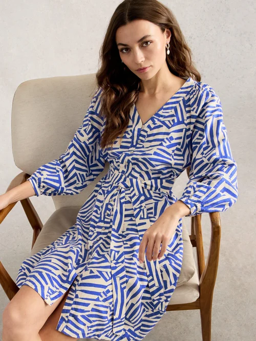 Kleid Petra aus Leinenmischung - Blue Mlt - 52/R Bild 1