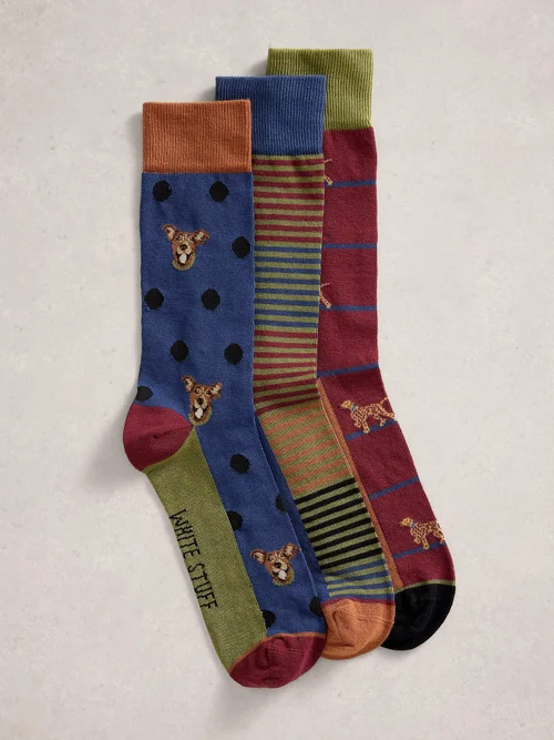 3er-Pack Socken mit Hundemotiv - Brown Mlt - 44-46 Bild 1