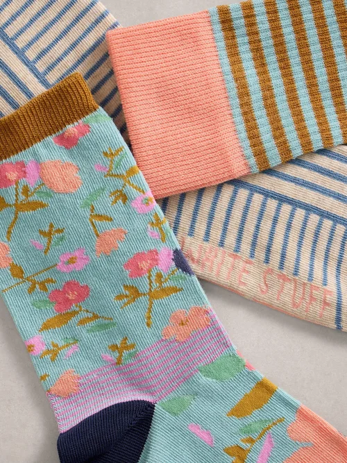 3er-Pack Socken mit Blumen & Streifen - Pink Mlt - 39-41 Bild 2