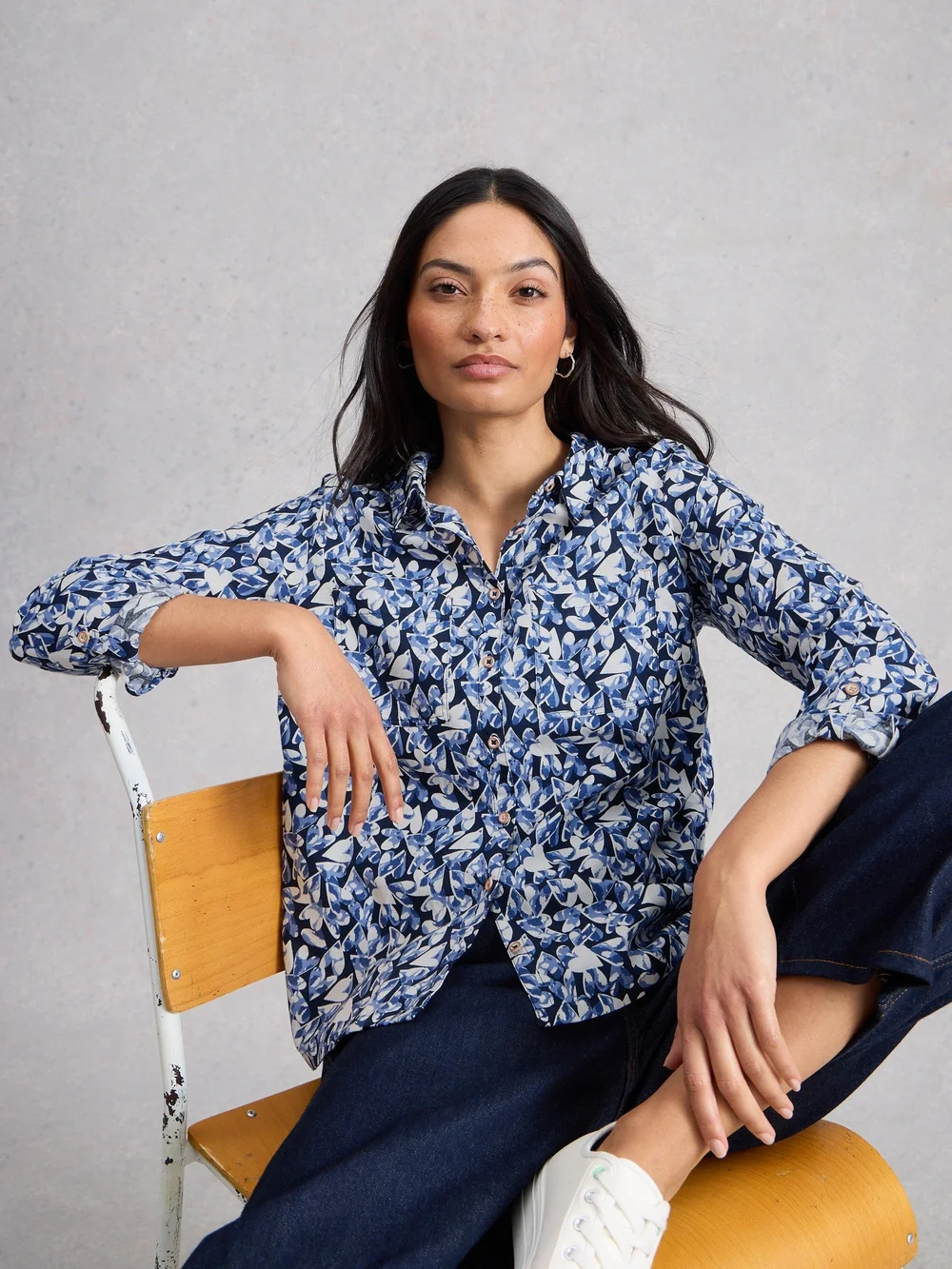 Bluse Sophie aus Bio-Baumwolle - Navy Pr - 52 Bild 1