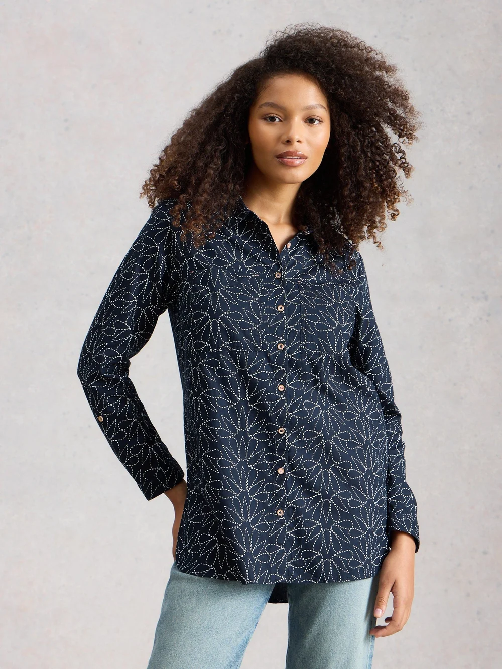 Lange Bluse Sophie - Navy Pr - 52/R Bild 1