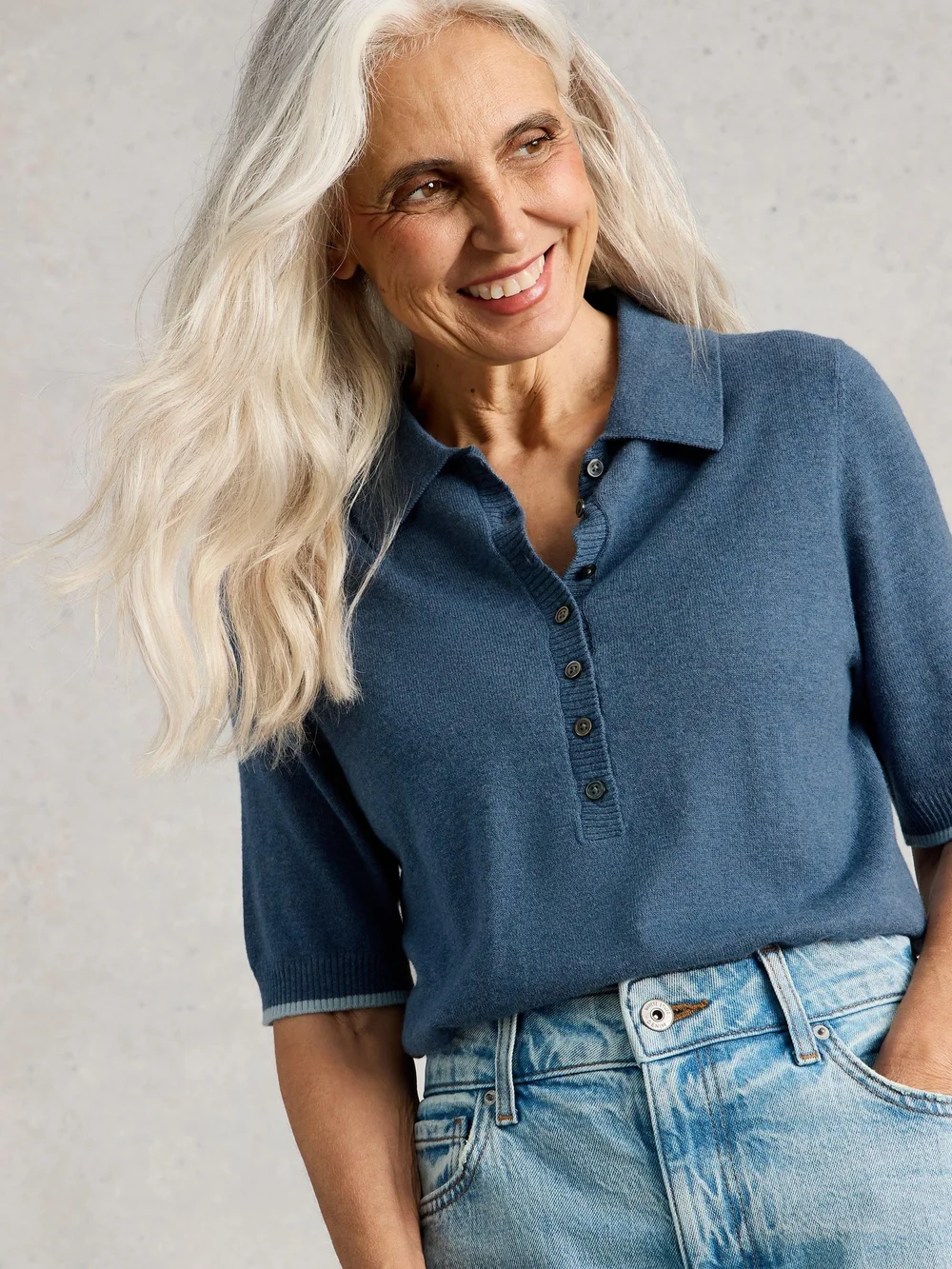 Strickpolohemd Poppy - Mid Blue - 52 Bild 1