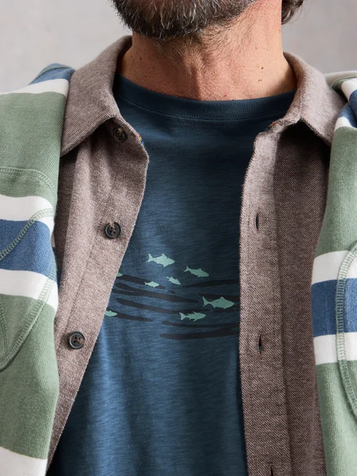 T-Shirt Abersoch mit Fischgrafik - Navy Pr - XXXL/R Bild 3