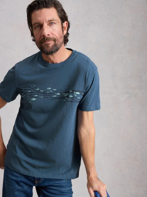 T-Shirt Abersoch mit Fischgrafik - Navy Pr - XXXL/R Bild 1