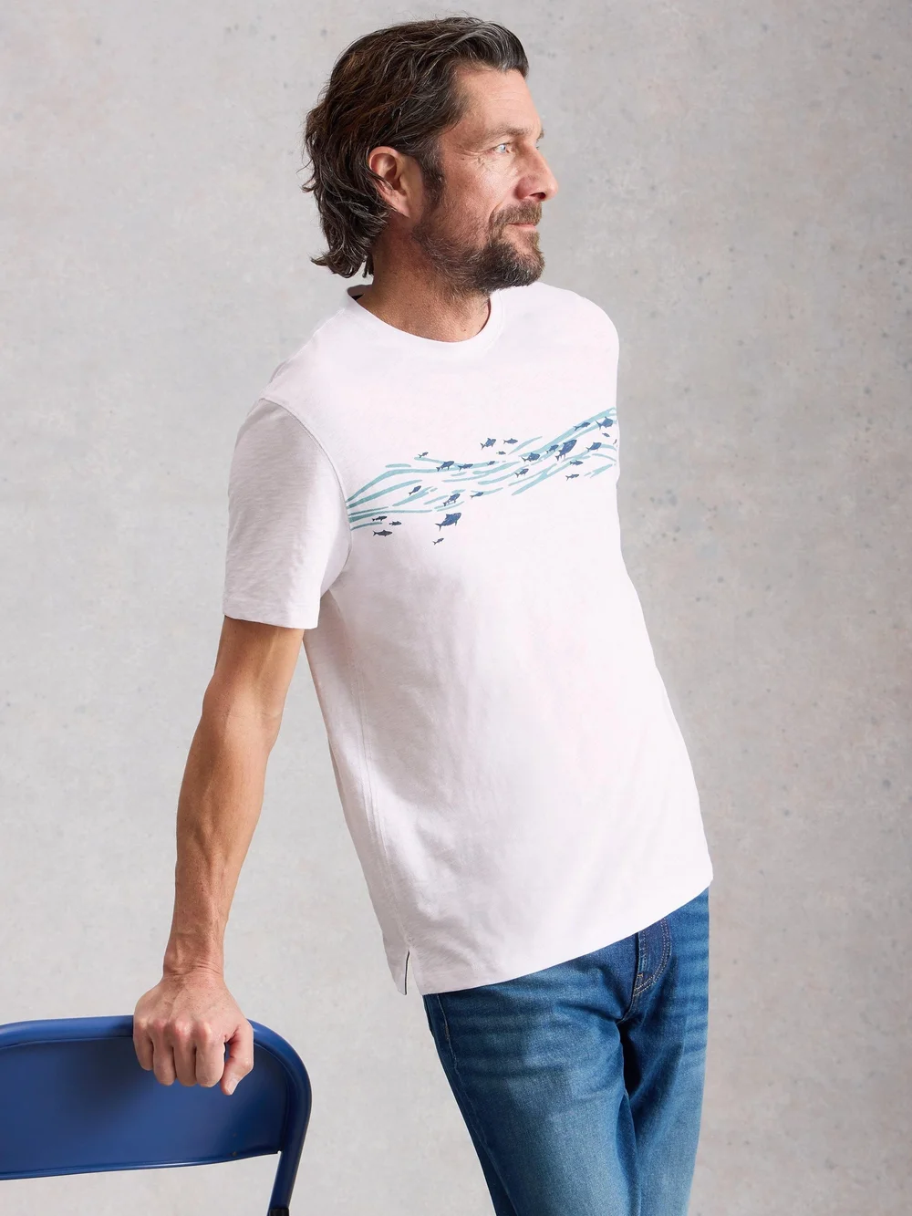 T-Shirt Abersoch mit Fischgrafik - White Pr - XXXL/R Bild 1
