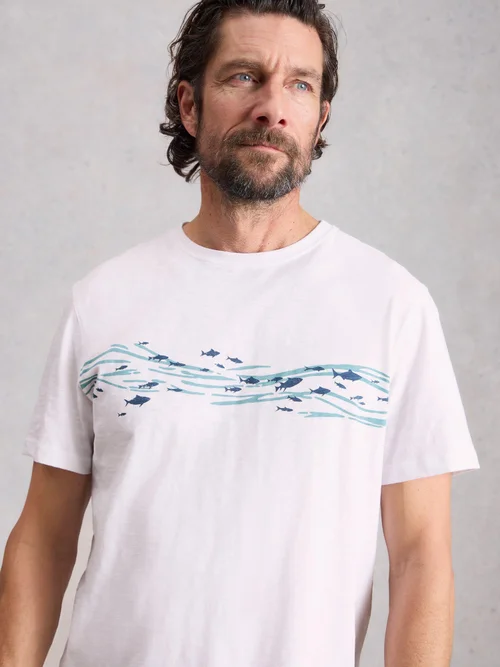T-Shirt Abersoch mit Fischgrafik - White Pr - XXXL/R Bild 3