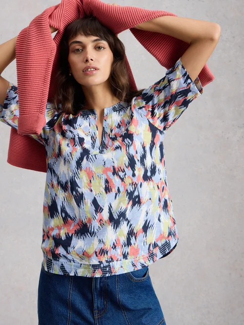 T-Shirt Weaver mit Keilausschnitt - Blue Mlt - 52 Bild 1