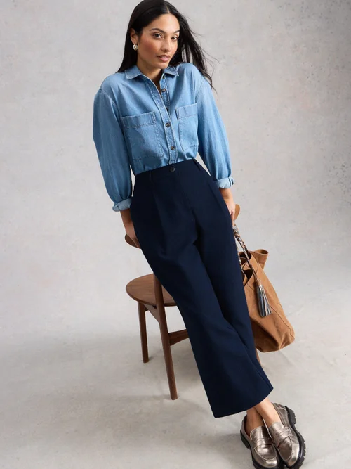 7/8-Tweedhose Belle mit weitem Bein - Navy Multi - 52/R Bild 3