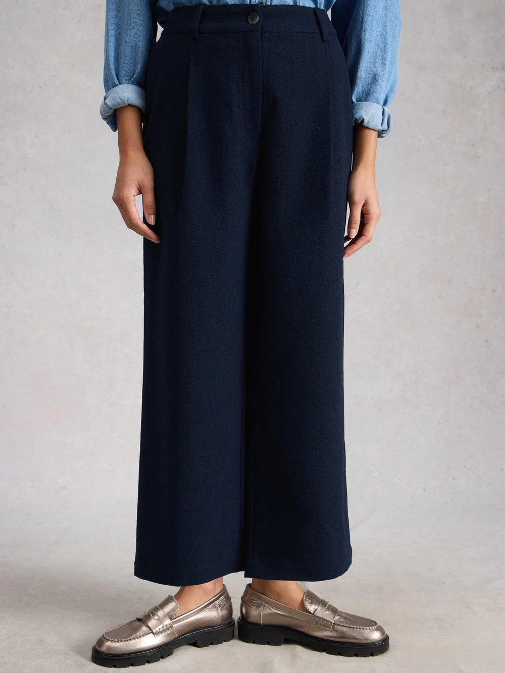 7/8-Tweedhose Belle mit weitem Bein - Navy Multi - 52/R Bild 1