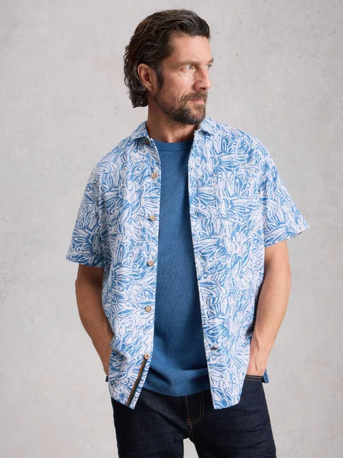 Kurzarmhemd Hayle mit Blätterprint - White Pr - XXXL/R Bild 3