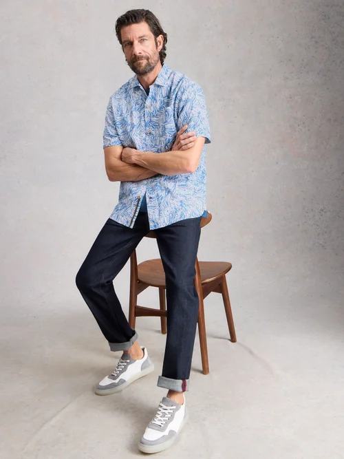 Kurzarmhemd Hayle mit Blätterprint - White Pr - XXXL/R Bild 1