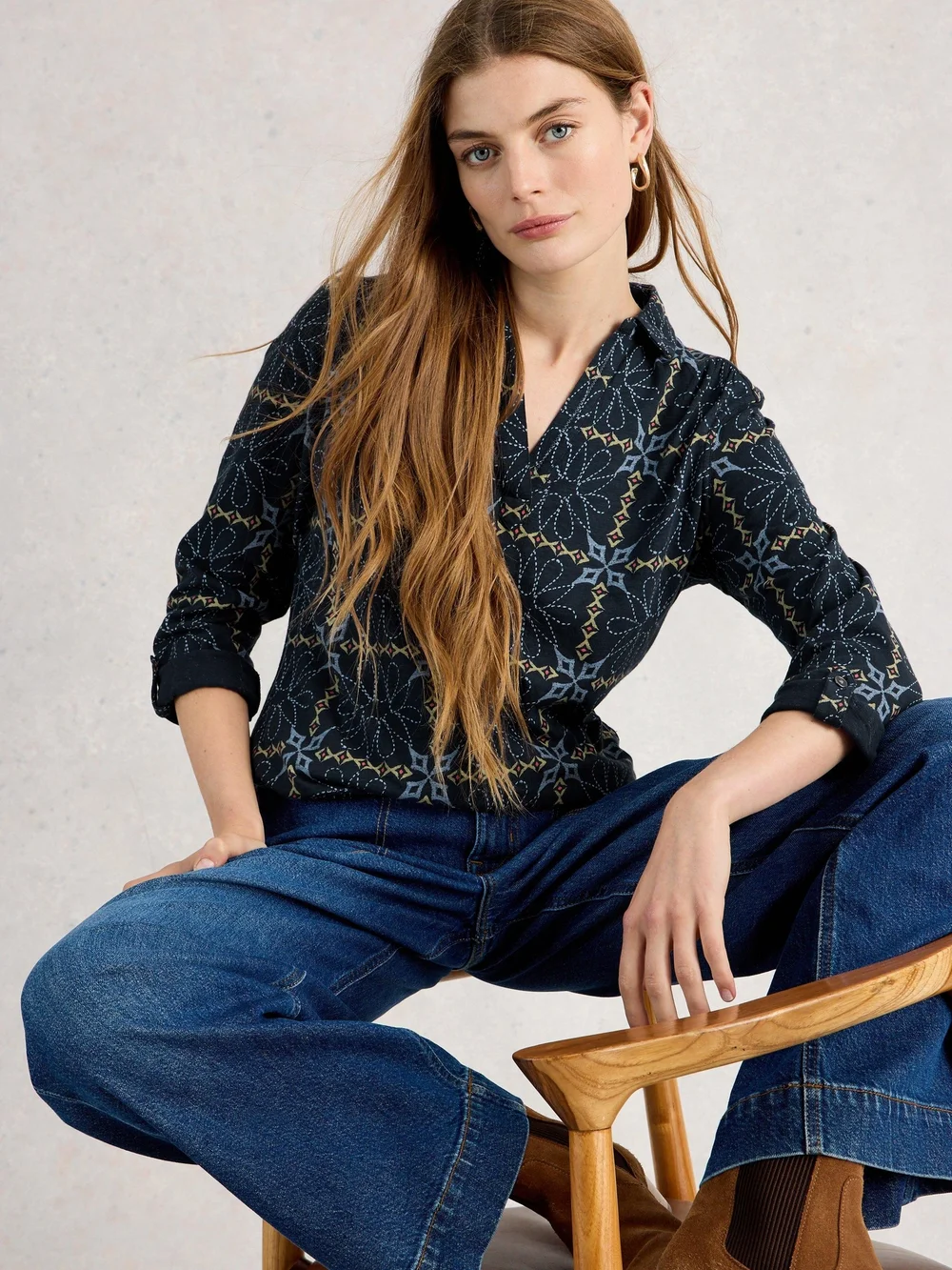 Jerseybluse Allie - Navy Pr - 46 Bild 1