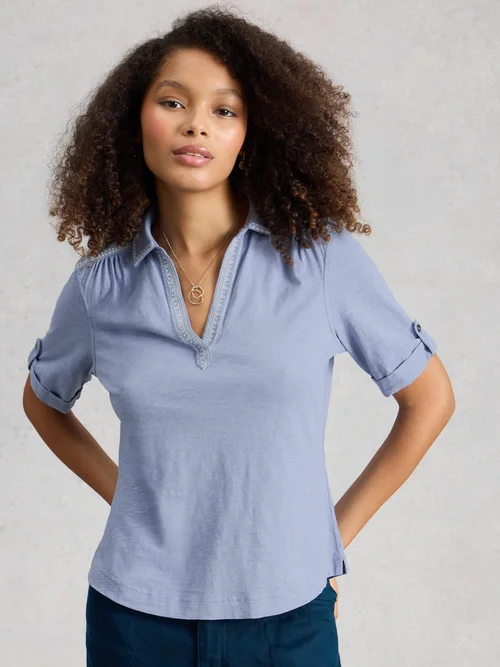 Bedruckte Kurzarmbluse Allie - Mid Blue - 52 Bild 1