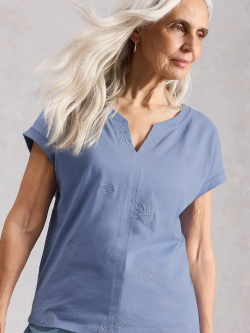 Besticktes T-Shirt Nelly - Mid Blue - 50 Bild 3