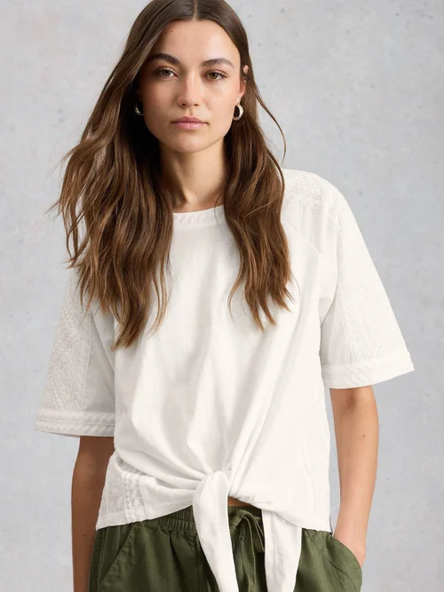 Besticktes Top mit Bindesaum - Bril White - 52 Bild 1