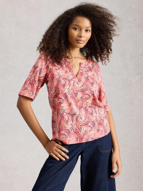 T-Shirt Weaver mit Keilausschnitt - Pink Mlt - 52 Bild 3