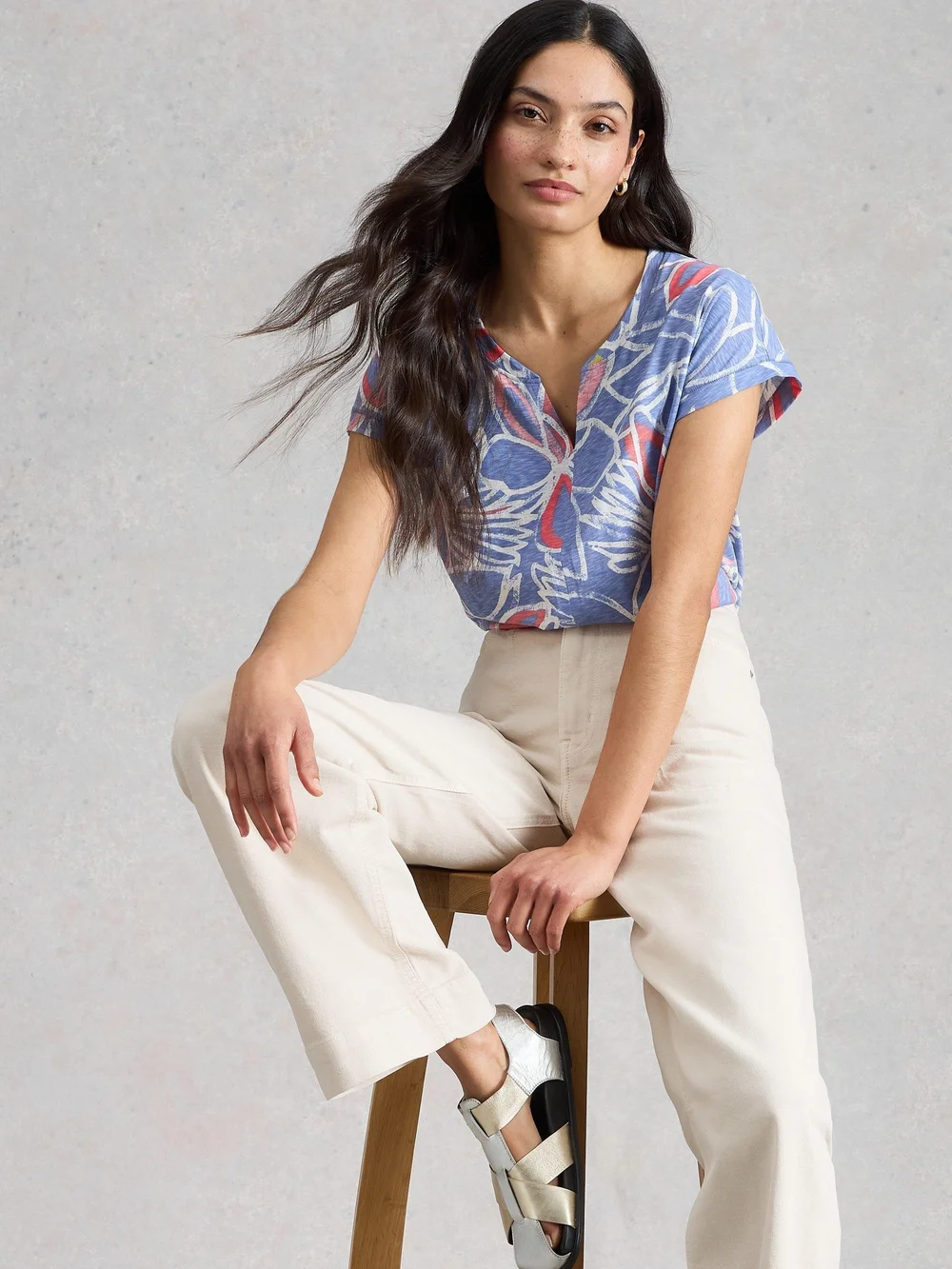 T-Shirt Nelly mit Keilausschnitt - Teal Pr - 48 Bild 1