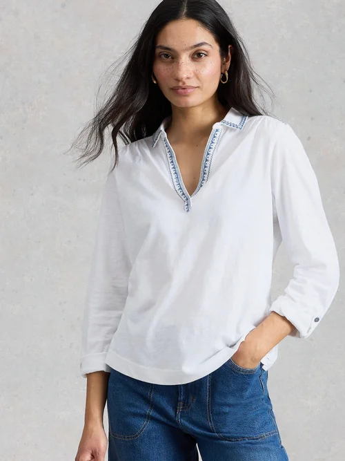 Bestickte Jerseybluse Allie - White Mlt - 46 Bild 3