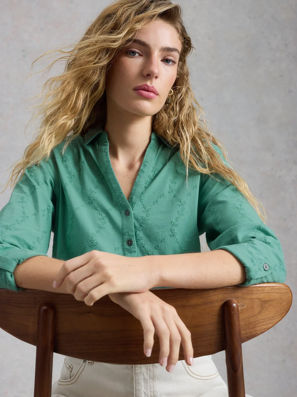 Bestickte Jerseybluse Annie - Mid Teal - 52 Bild 1