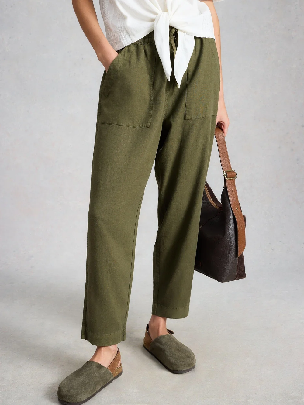 Hose Elle aus Leinenmischung - Khaki Grn - 52/R Bild 1