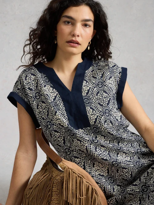 Leinenkleid Jilly - Navy Multi - 52/R Bild 1