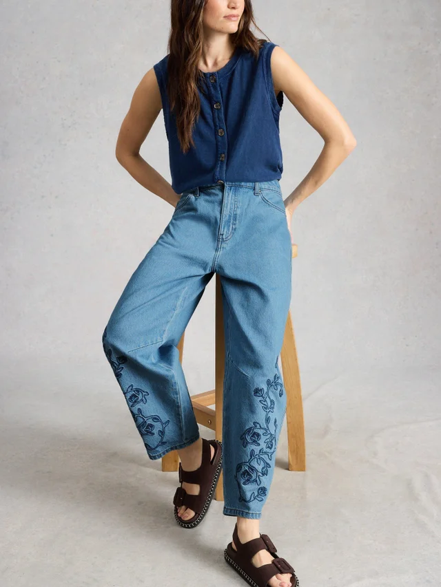 Bestickte Jeans Aubrey Barrel-Fit