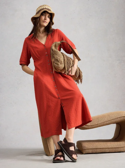 Jerseykleid Megan mit Knopfleiste - Mid Red - 46/R Bild 3