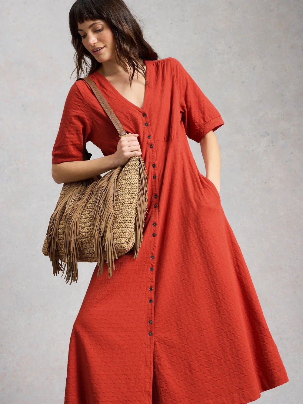 Jerseykleid Megan mit Knopfleiste - Mid Red - 46/R Bild 1