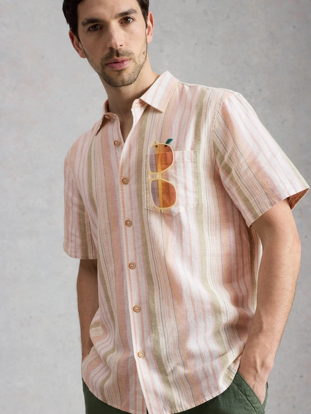 Kurzarmhemd Ely aus Leinen & Bio-Baumwolle - Orange Mlt - XXL Bild 1