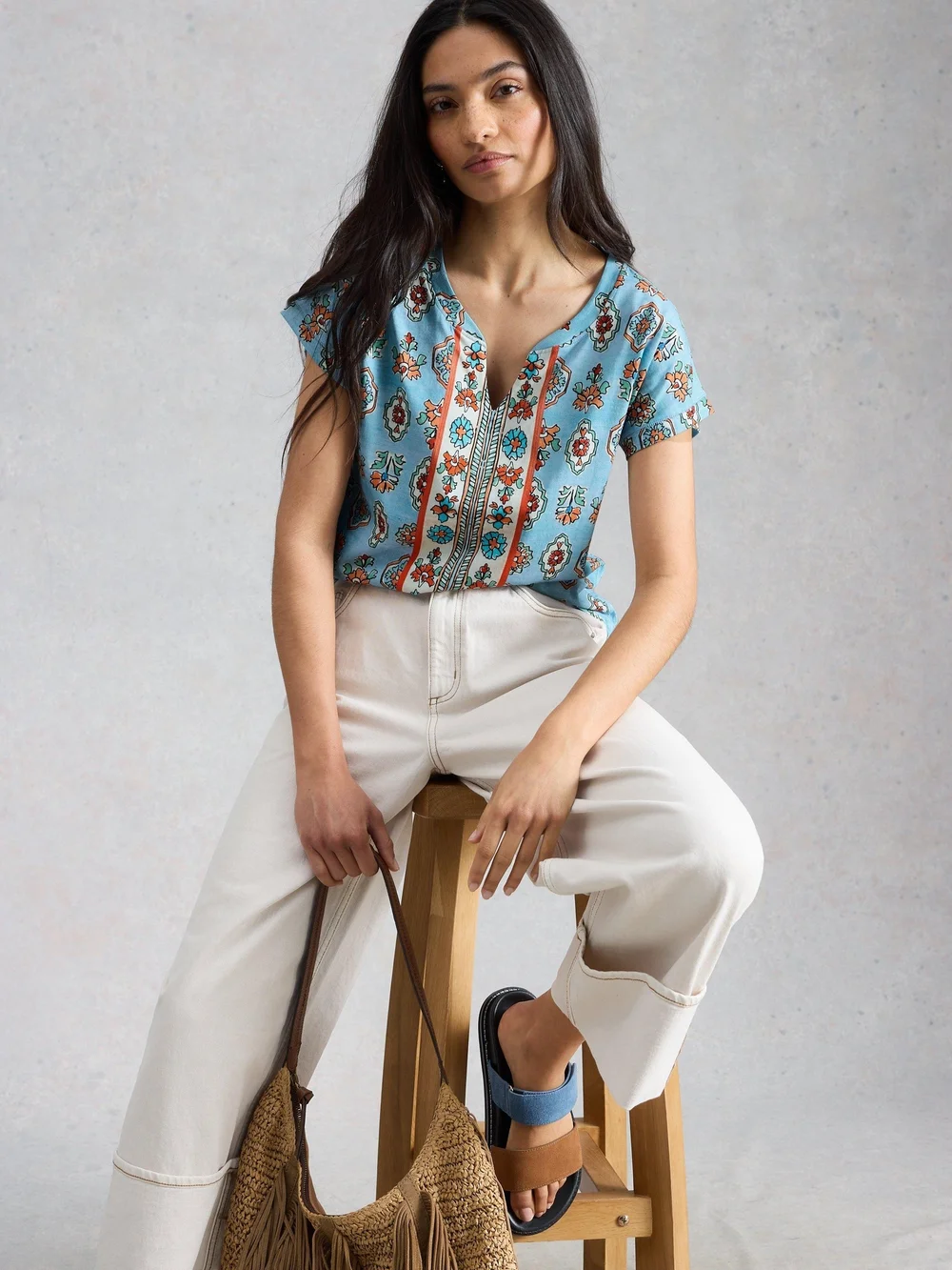 T-Shirt Nelly mit Keilausschnitt - Blue Pr - 52 Bild 1