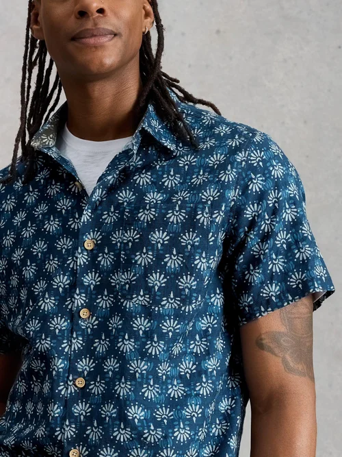 Kurzarmhemd Finsbury mit Batikprint - Navy Pr - XXXL/R Bild 3