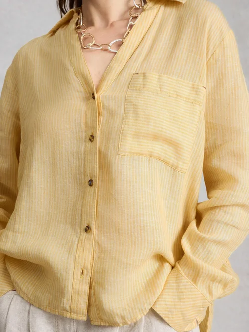Boyfriendbluse Sadie aus Leinen - Yellow Mlt - 52/R Bild 3